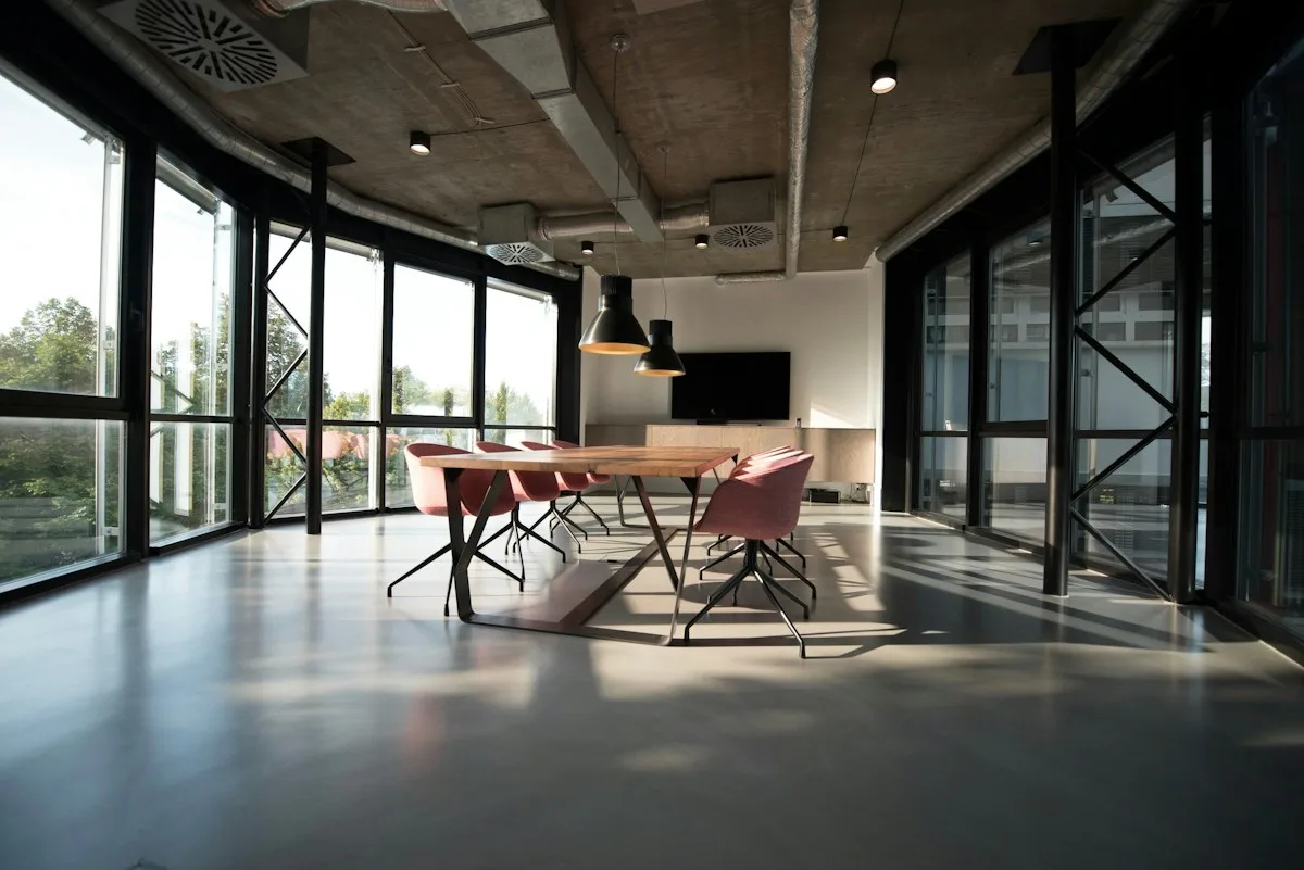 Commercial interior with partitioned spaces